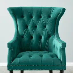 Deco Peacock Blue Velvet Armchair