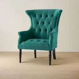 Deco Peacock Blue Velvet Armchair