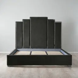 Jacques Charcoal Velvet King Bed - Black Nickel Frame