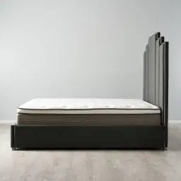 Jacques Charcoal Velvet King Bed - Black Nickel Frame