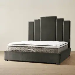 Jacques Charcoal Velvet King Bed - Black Nickel Frame