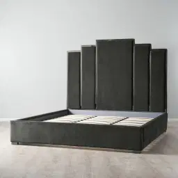 Jacques Charcoal Velvet King Bed - Black Nickel Frame