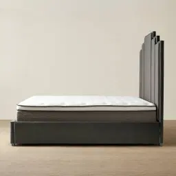 Jacques Charcoal Velvet King Bed - Black Nickel Frame