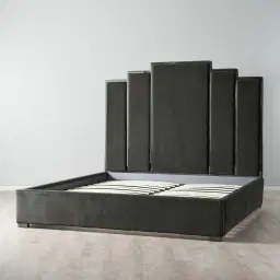 Jacques Charcoal Velvet Queen Bed - Black Nickel Frame