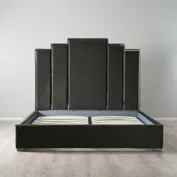 Jacques Charcoal Velvet Queen Bed - Black Nickel Frame