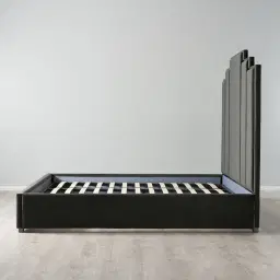 Jacques Charcoal Velvet Queen Bed - Black Nickel Frame