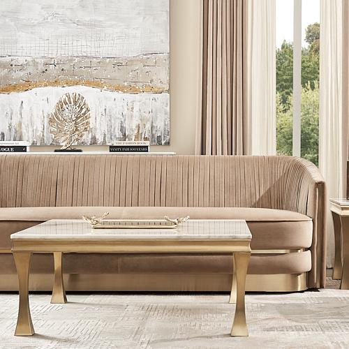Crown Beige Velvet 3-Seater Sofa