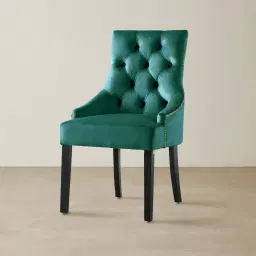 Saxon Peacock Blue Velvet Dining Chair  