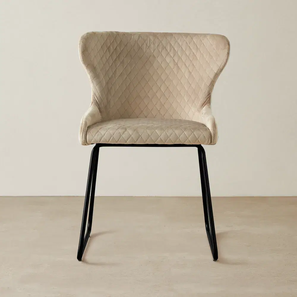Quinn Beige Velvet Dining Chair - Black Legs