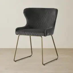 Quinn Charcoal Velvet Dining Chair - Brass Colour Legs