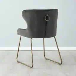 Quinn Charcoal Velvet Dining Chair - Brass Colour Legs