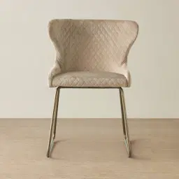 Quinn Beige Velvet Dining Chair - Brass Colour Legs