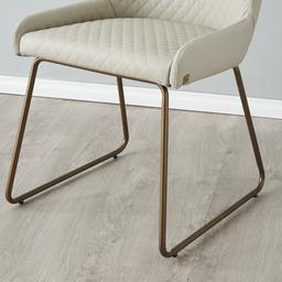 Quinn Cloud Grey Vegan Leather Dining Chair - Brass Colour Legs