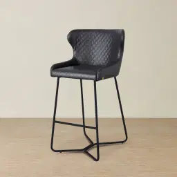 Quinn Black Vegan Leather Bar Stool - Black Legs
