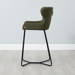 Quinn Olive Green Boucle Bar Stool - Black Legs