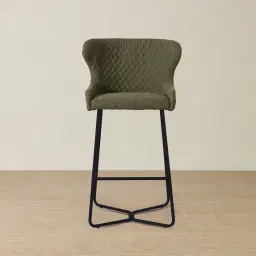 Quinn Olive Green Boucle Bar Stool - Black Legs