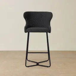 Quinn Charcoal Boucle Bar Stool - Black Legs