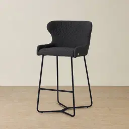 Quinn Charcoal Boucle Bar Stool - Black Legs