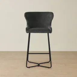 Quinn Charcoal Velvet Bar Stool - Black Legs