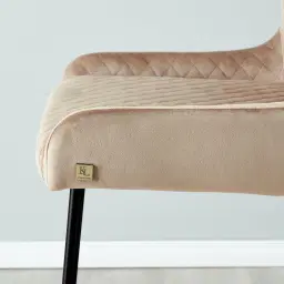 Quinn Beige Velvet Barstool - Black Legs