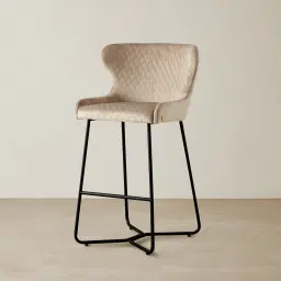 Quinn Beige Velvet Barstool - Black Legs