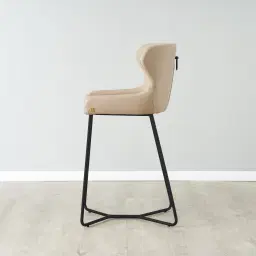 Quinn Sand Beige Vegan Leather Bar Stool - Black Legs