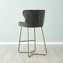 Quinn Charcoal Velvet Bar Stool - Brass Colour Legs