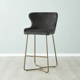 Quinn Charcoal Velvet Bar Stool - Brass Colour Legs