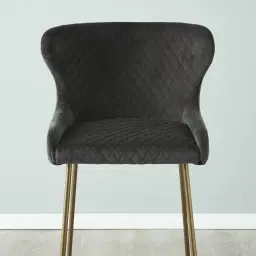Quinn Charcoal Velvet Bar Stool - Brass Colour Legs