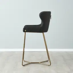 Quinn Charcoal Velvet Bar Stool - Brass Colour Legs