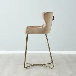 Quinn Beige Velvet Barstool - Brass Colour Legs