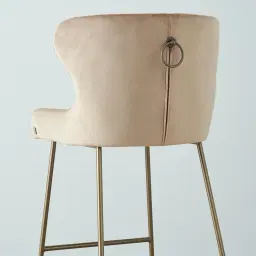 Quinn Beige Velvet Barstool - Brass Colour Legs