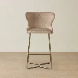 Quinn Beige Velvet Barstool - Brass Colour Legs