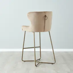 Quinn Beige Velvet Barstool - Brass Colour Legs