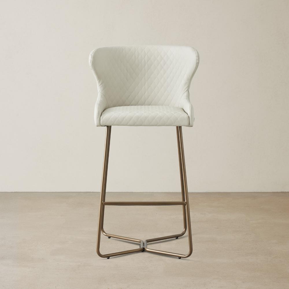Quinn Cloud Grey Vegan Leather Bar Stool - Brass Colour Legs