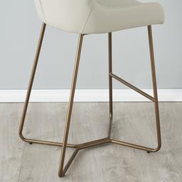 Quinn Cloud Grey Vegan Leather Bar Stool - Brass Colour Legs