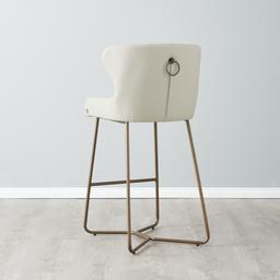 Quinn Cloud Grey Vegan Leather Bar Stool - Brass Colour Legs