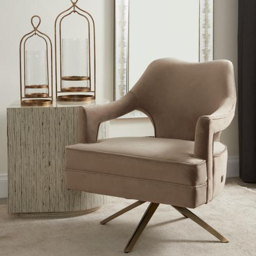 Burton Beige Velvet Swivel Occasional Chair - Brushed Champagne Gold Stainless Steel Legs