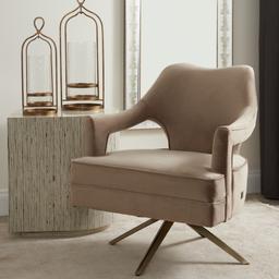 Burton Beige Velvet Swivel Occasional Chair - Brushed Champagne Gold Stainless Steel Legs