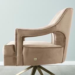 Burton Beige Velvet Swivel Occasional Chair - Brushed Champagne Gold Stainless Steel Legs