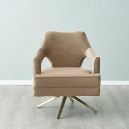 Burton Beige Velvet Swivel Occasional Chair - Brushed Champagne Gold Stainless Steel Legs