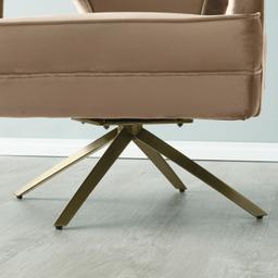 Burton Beige Velvet Swivel Occasional Chair - Brushed Champagne Gold Stainless Steel Legs