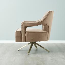Burton Beige Velvet Swivel Occasional Chair - Brushed Champagne Gold Stainless Steel Legs