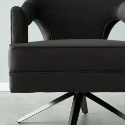 Burton Charcoal Velvet Swivel Occasional Chair - Brushed Black Nickel Stainless Steel Legs