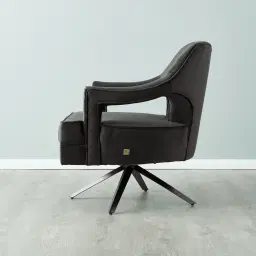 Burton Charcoal Velvet Swivel Occasional Chair - Brushed Black Nickel Stainless Steel Legs