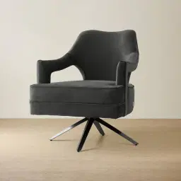 Burton Charcoal Velvet Swivel Occasional Chair - Brushed Black Nickel Stainless Steel Legs