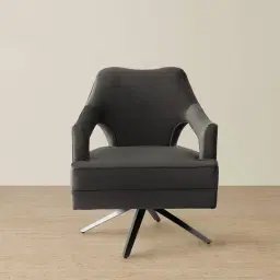 Burton Charcoal Velvet Swivel Occasional Chair - Brushed Black Nickel Stainless Steel Legs