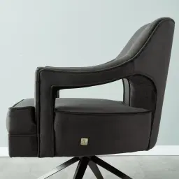 Burton Charcoal Velvet Swivel Occasional Chair - Brushed Black Nickel Stainless Steel Legs