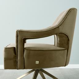 Burton Olive Green Velvet Swivel Occasional Chair - Brushed Champagne Gold Stainless Steel Legs