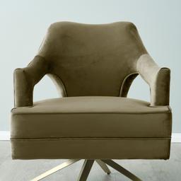 Burton Olive Green Velvet Swivel Occasional Chair - Brushed Champagne Gold Stainless Steel Legs